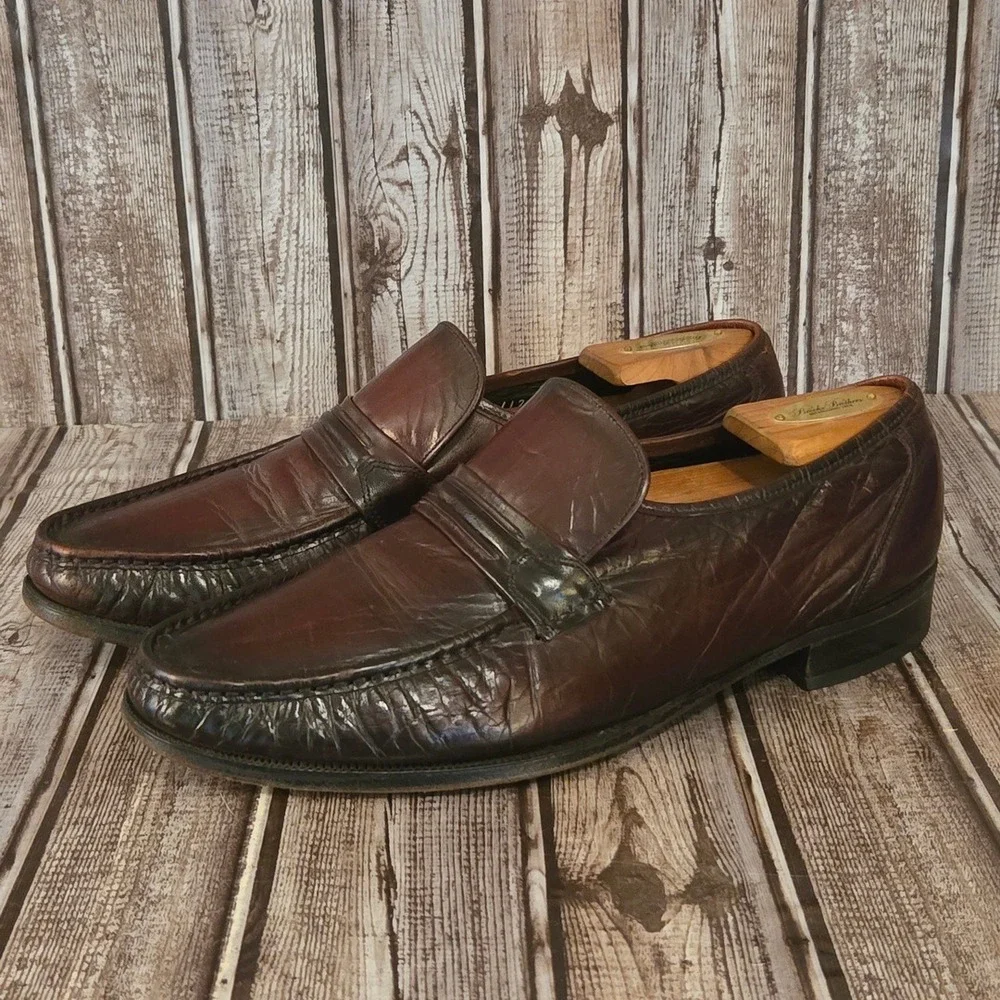 Sz 10 E Mens Florsheim‎ Como Loafers Burgundy Leather Moc Toe Dress Shoes Good